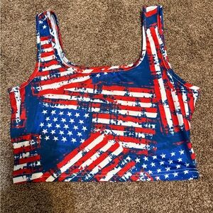 SHEIN Red and Blue Flag Print Crop Top